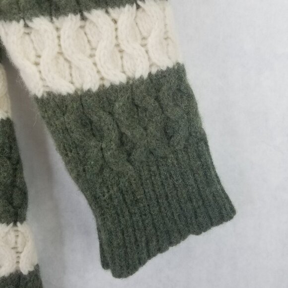 J Crew Chunky Cable Knit Sweater Women's S Merino Wool Green White Striped - Picture 3 of 14